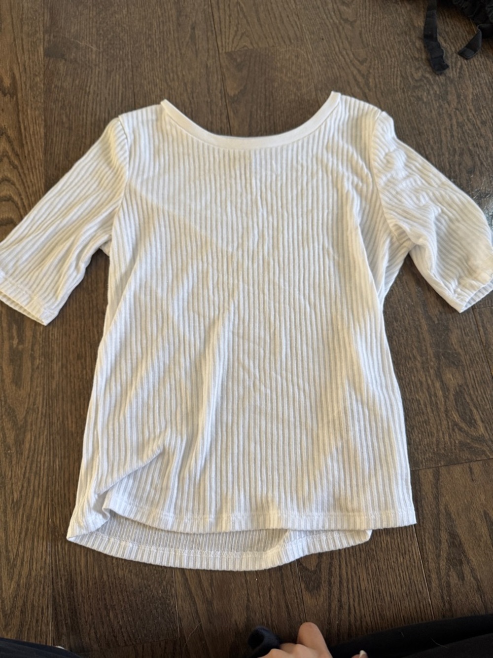 Banana Republic White Ribbed Short-Sleeve Scoop Top